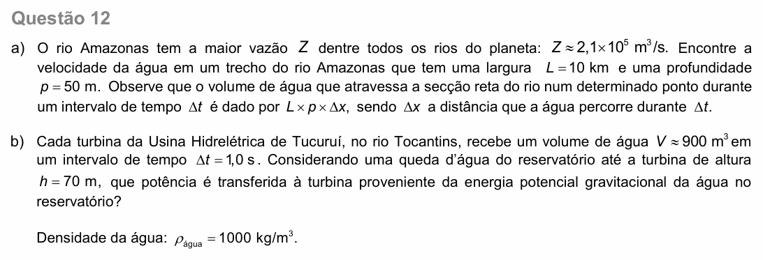 Enunciado da questão 12 de Física do UNICAMP 2021 (2ª fase)
