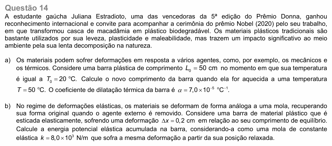 Enunciado da questão 14 de Física do UNICAMP 2021 (2ª fase)