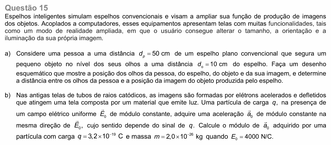 Enunciado da questão 15 de Física do UNICAMP 2021 (2ª fase)