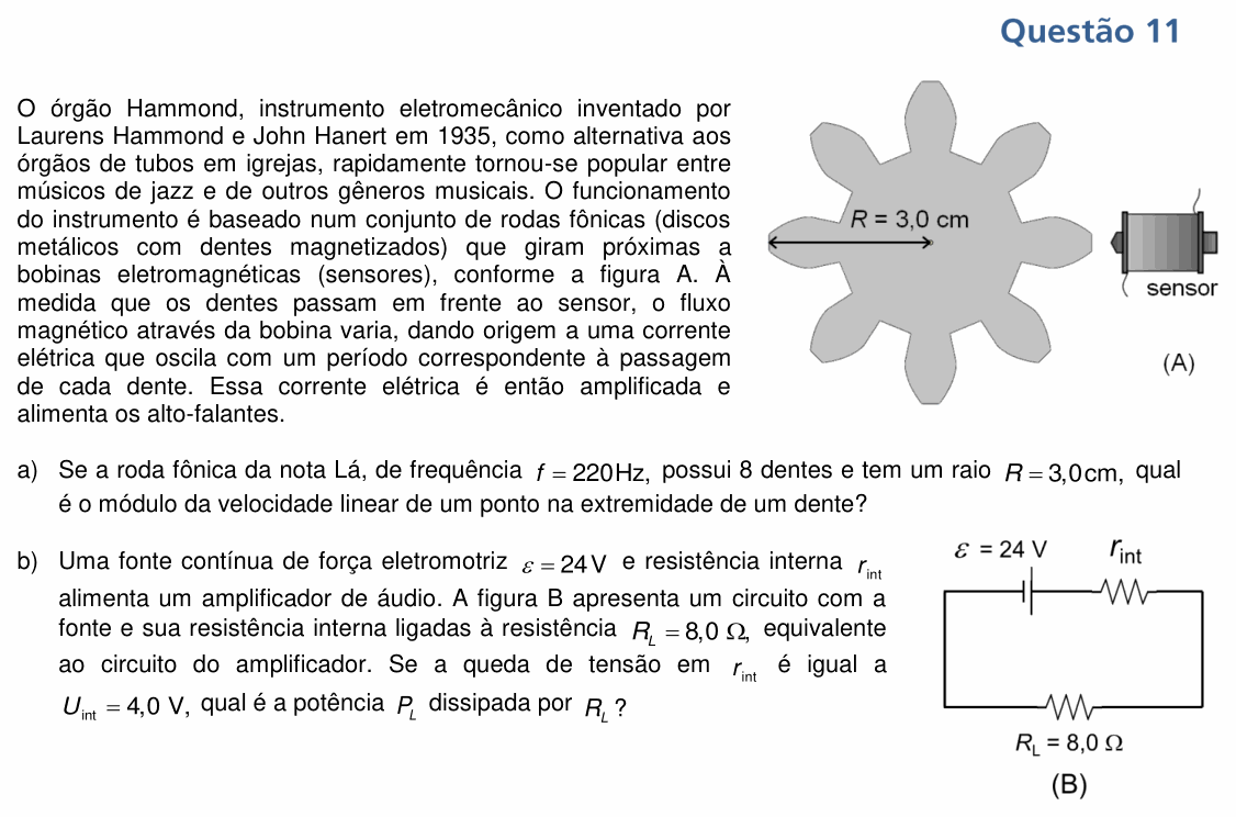 Enunciado da questão 11 de Física do UNICAMP 2022 (2ª fase)