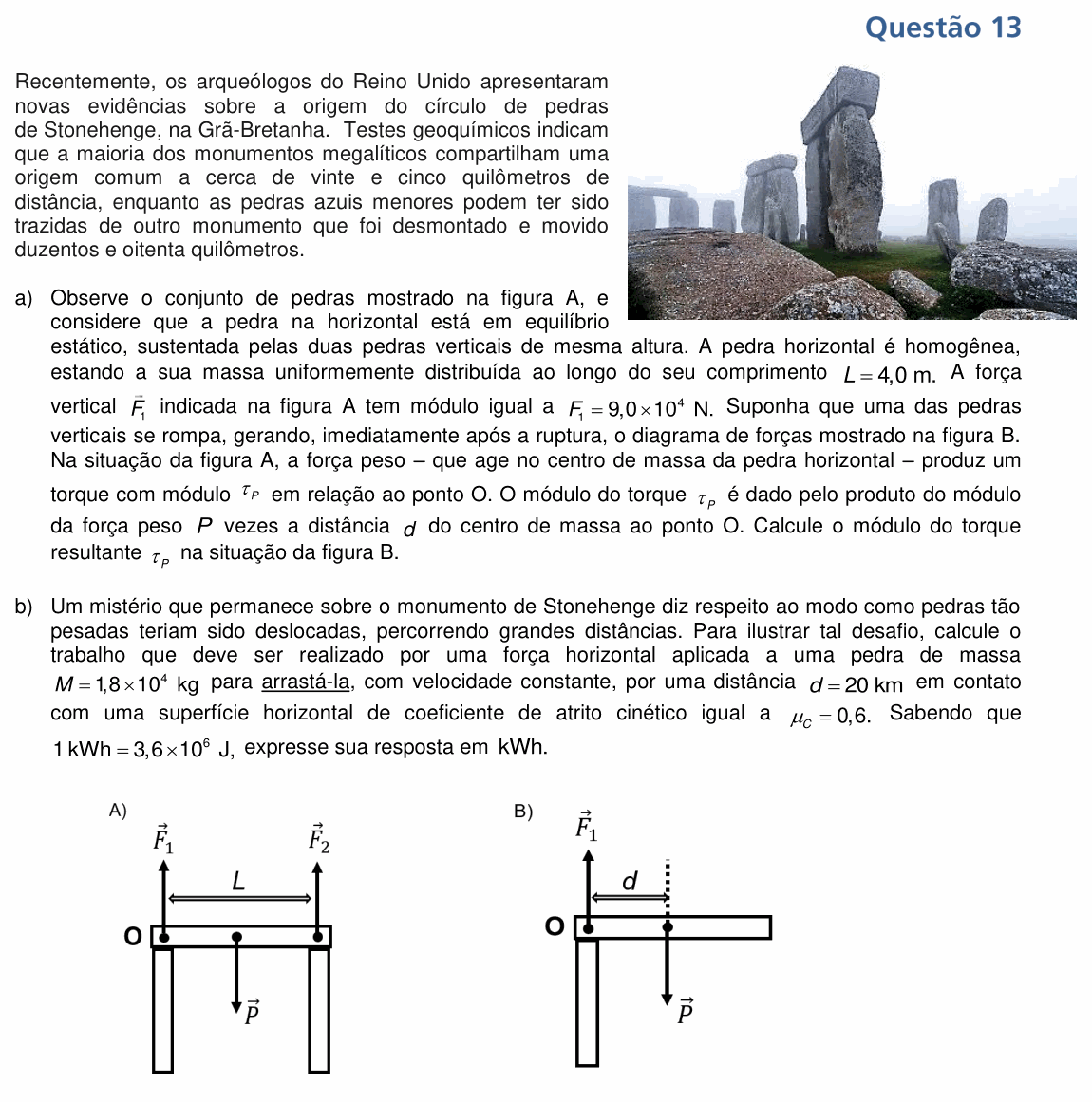 Enunciado da questão 13 de Física do UNICAMP 2022 (2ª fase)