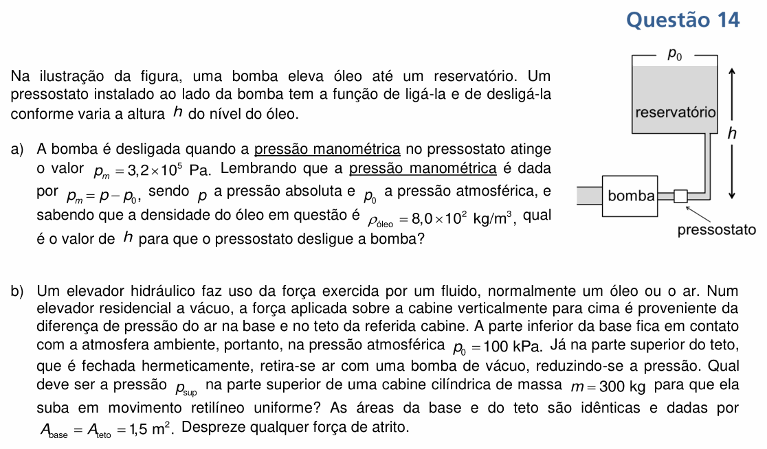Enunciado da questão 14 de Física do UNICAMP 2022 (2ª fase)