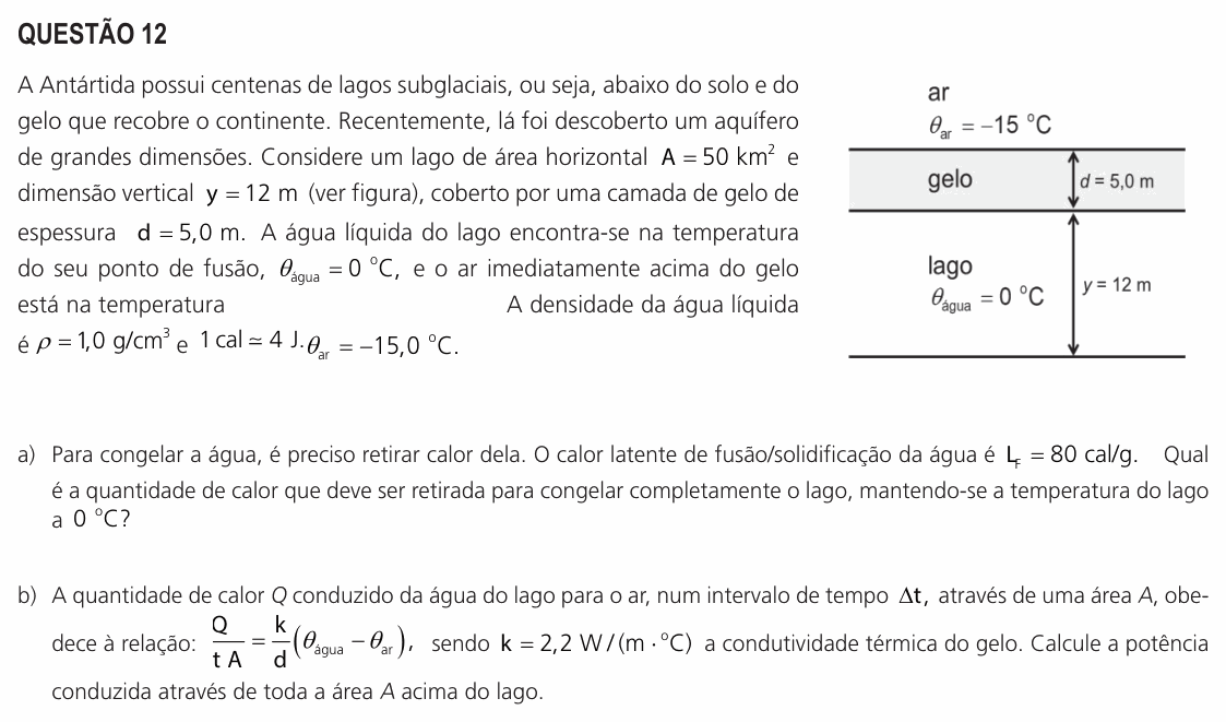 Enunciado da questão 12 de Física do UNICAMP 2023 (2ª fase)