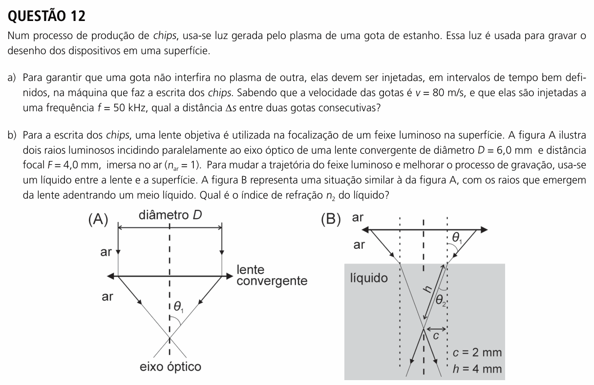 Enunciado da questão 12 de Física do UNICAMP 2024 (2ª fase)
