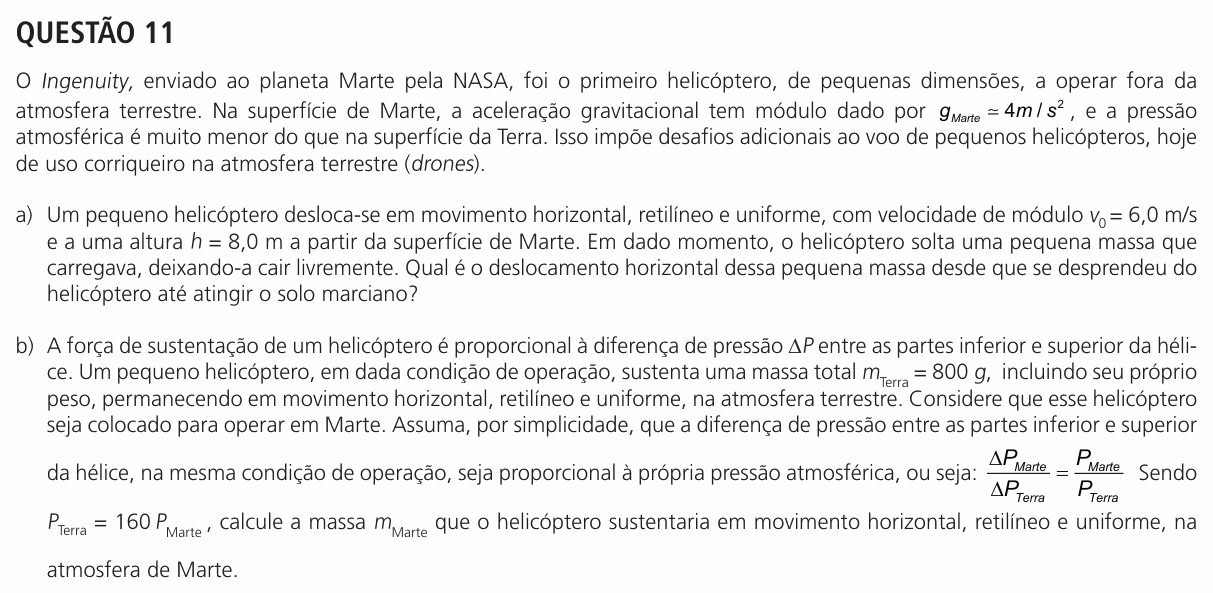 Enunciado da questão 11 de Física do UNICAMP 2025 (2ª fase)