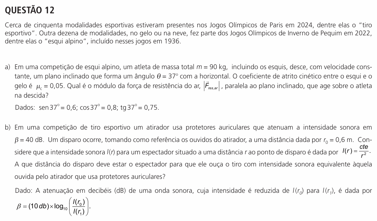 Enunciado da questão 12 de Física do UNICAMP 2025 (2ª fase)