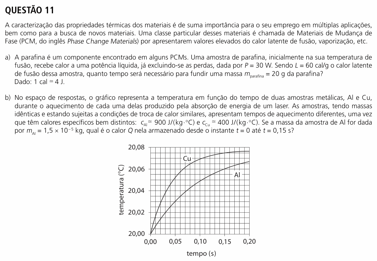 Enunciado da questão 11 de Física do UNICAMP 2026 (2ª fase)