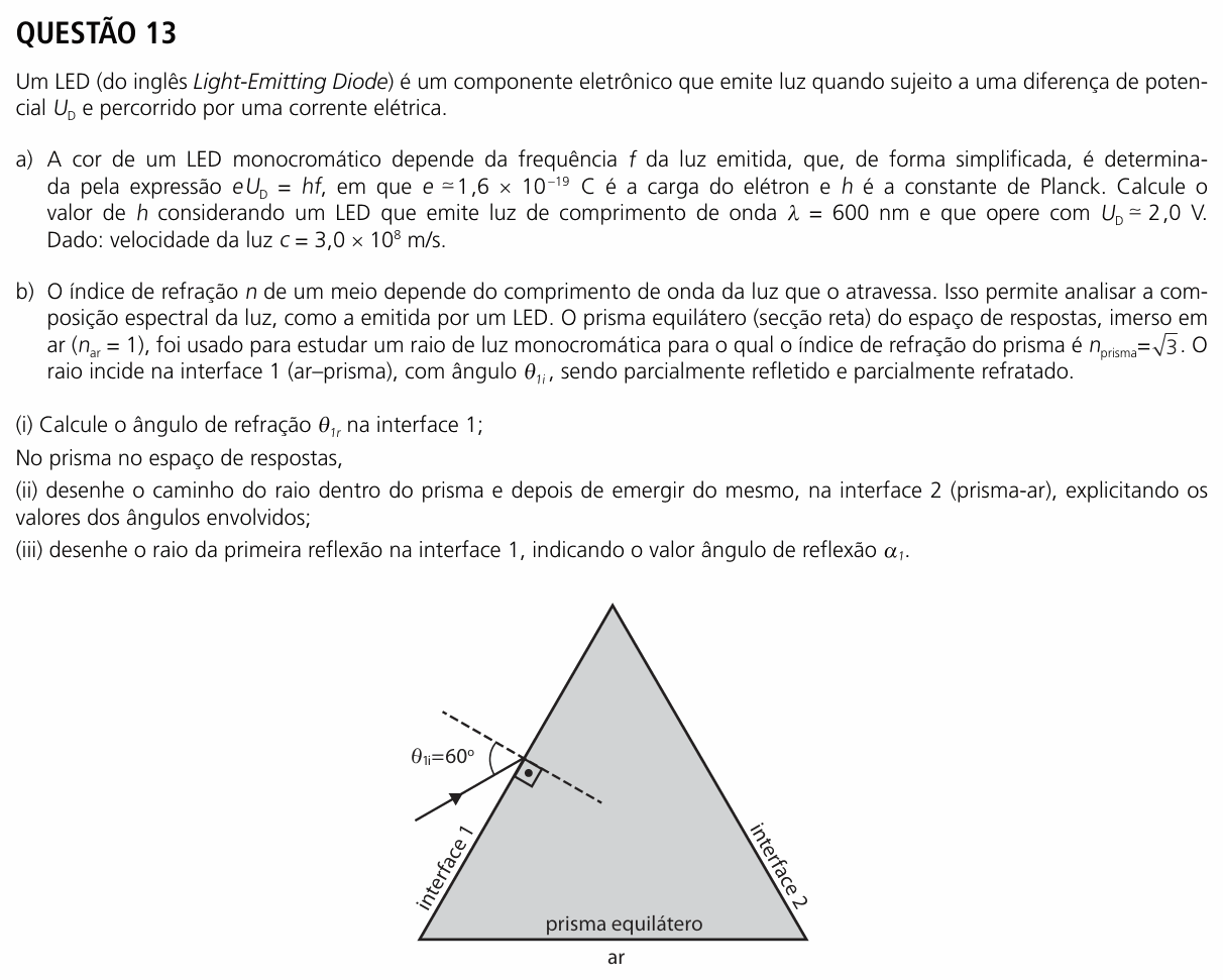 Enunciado da questão 13 de Física do UNICAMP 2026 (2ª fase)