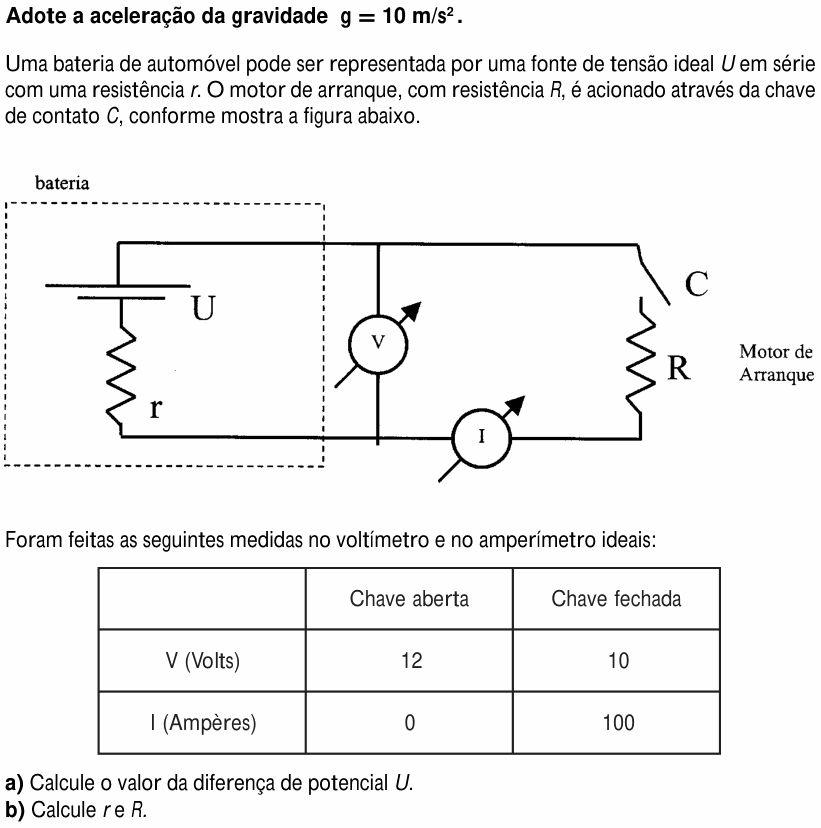 Enunciado da questão 6 de Física do UNICAMP 1998 (2ª fase)