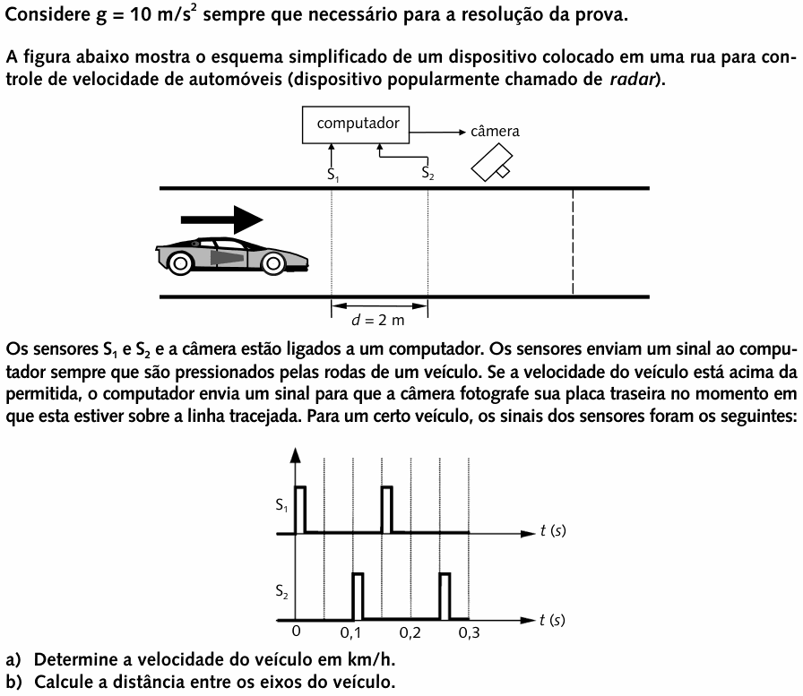 Enunciado da questão 1 de Física do UNICAMP 1999 (2ª fase)