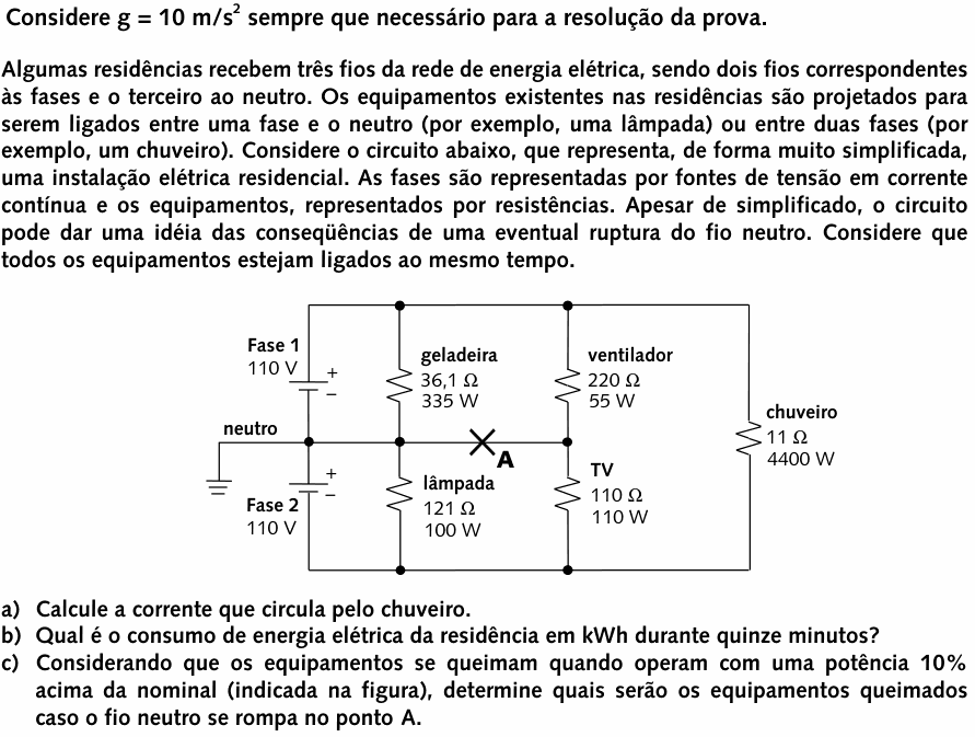 Enunciado da questão 12 de Física do UNICAMP 1999 (2ª fase)
