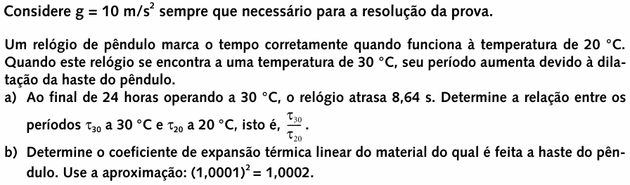 Enunciado da questão 7 de Física do UNICAMP 1999 (2ª fase)
