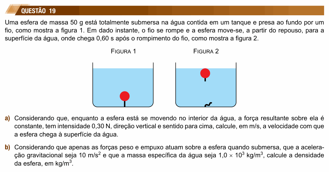 Enunciado da questão 19 de Física do UNESP 2018 (2ª fase)
