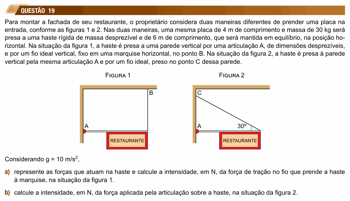 Enunciado da questão 19 de Física do UNESP 2020 (2ª fase)