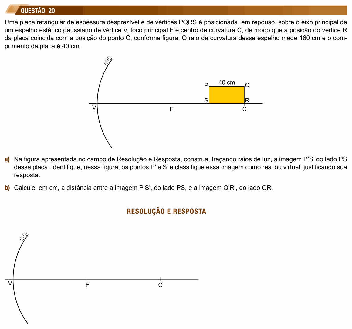 Enunciado da questão 20 de Física do UNESP 2020 (2ª fase)