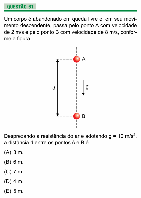 Enunciado da questão 61 de Física do UEA 2017