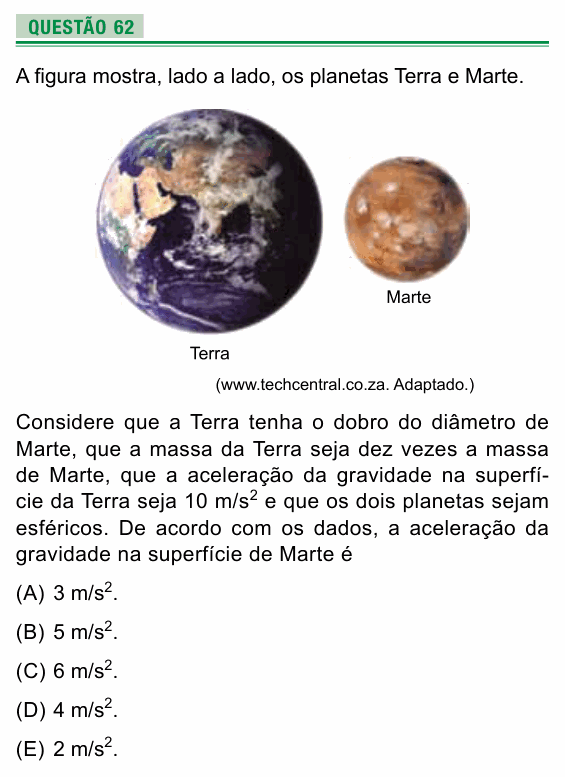 Enunciado da questão 62 de Física do UEA 2017