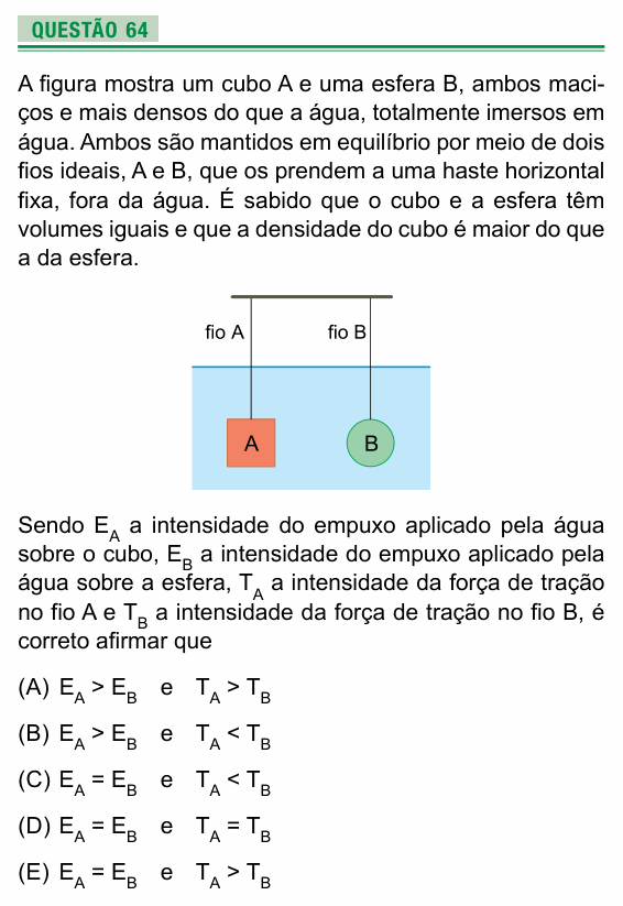 Enunciado da questão 64 de Física do UEA 2017