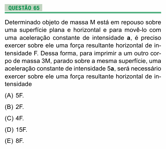 Enunciado da questão 65 de Física do UEA 2017