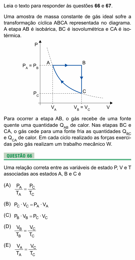 Enunciado da questão 66 de Física do UEA 2017