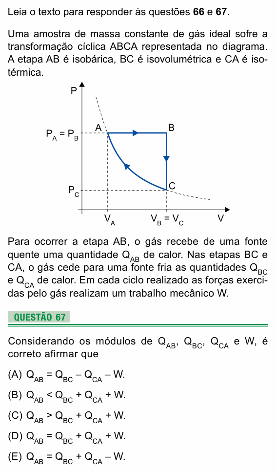 Enunciado da questão 67 de Física do UEA 2017