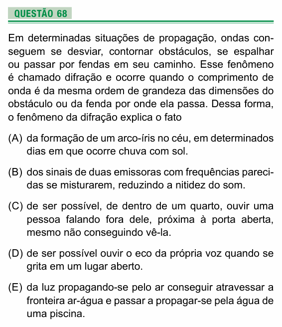 Enunciado da questão 68 de Física do UEA 2017