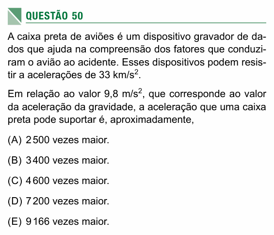 Enunciado da questão 50 de Física do UEA 2017 (SIS, 1ª série)