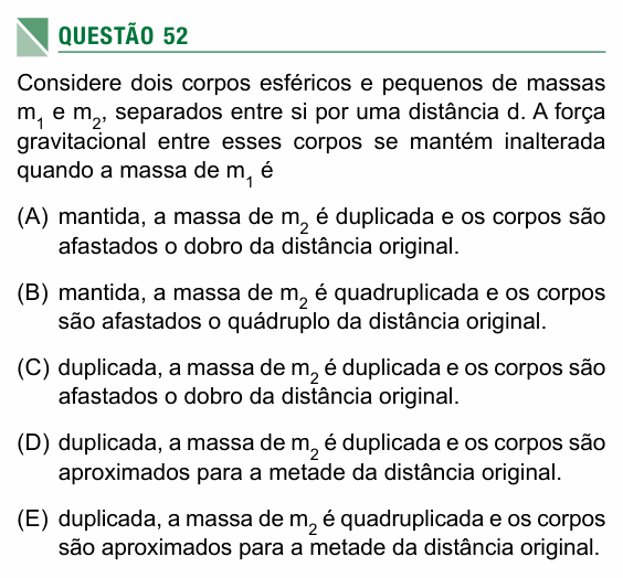 Enunciado da questão 52 de Física do UEA 2017 (SIS, 1ª série)