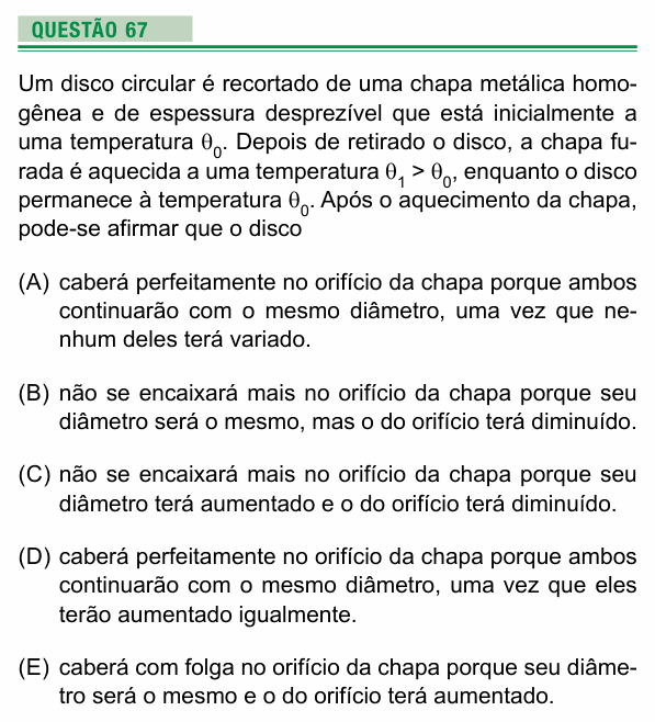 Enunciado da questão 67 de Física do UEA 2018