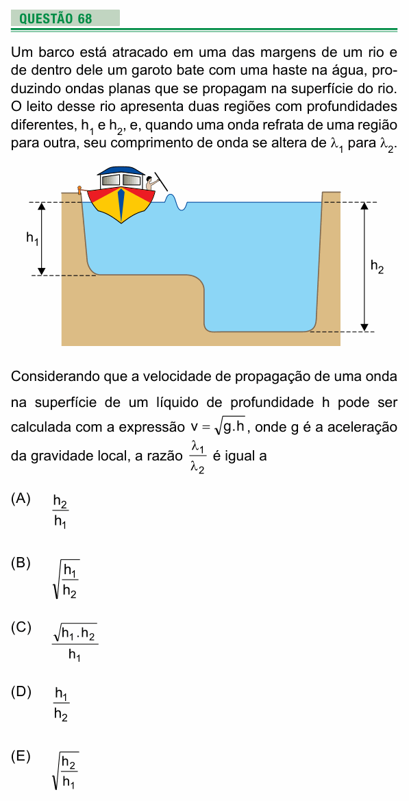 Enunciado da questão 68 de Física do UEA 2018