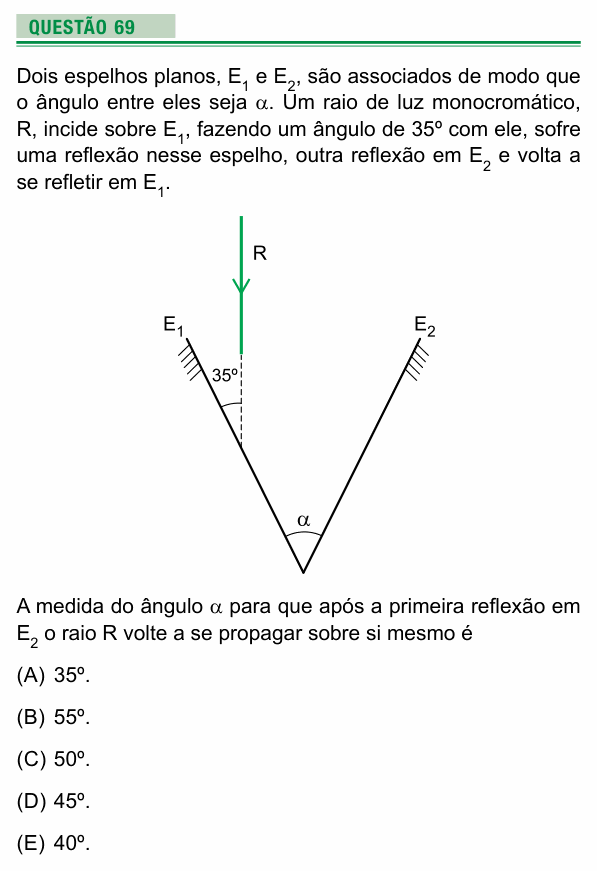 Enunciado da questão 69 de Física do UEA 2018