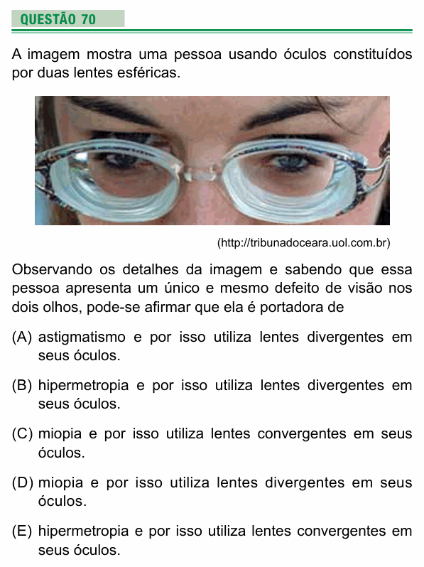 Enunciado da questão 70 de Física do UEA 2018