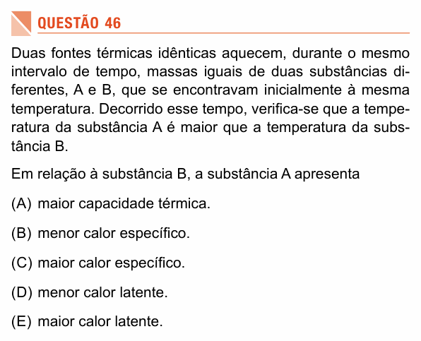 Enunciado da questão 46 de Física do UEA 2018 (SIS, 2ª série)