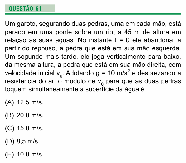 Enunciado da questão 61 de Física do UEA 2019
