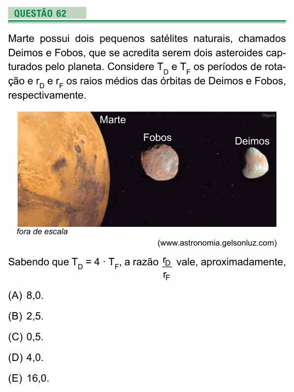 Enunciado da questão 62 de Física do UEA 2019