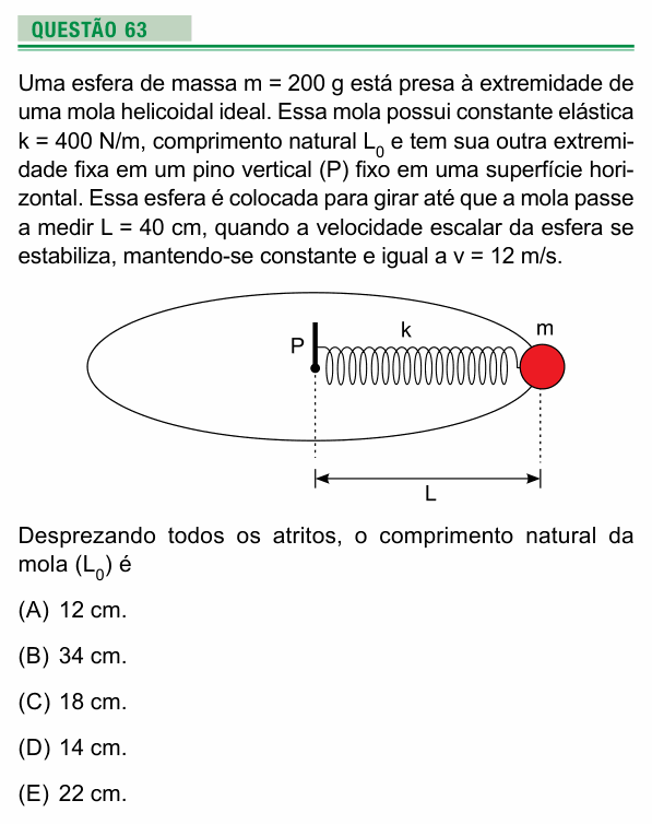 Enunciado da questão 63 de Física do UEA 2019