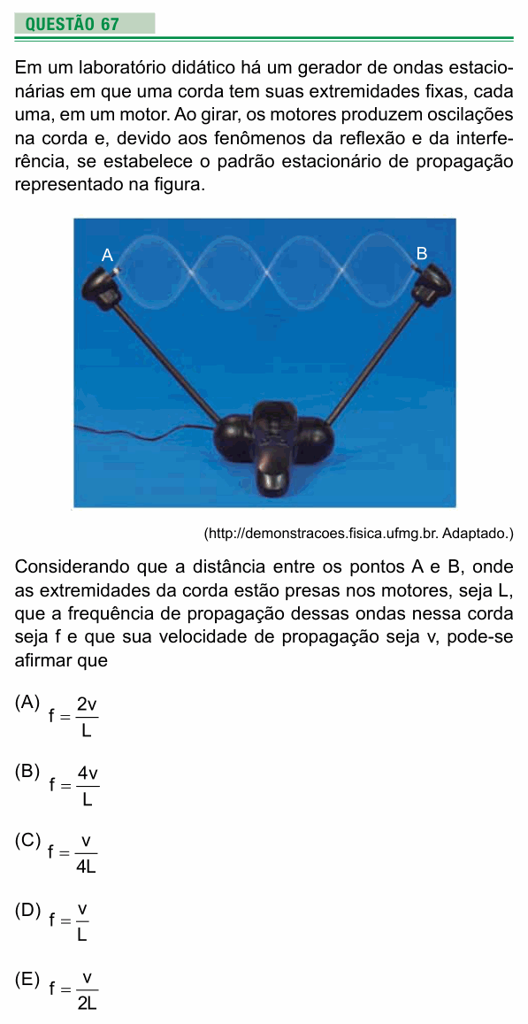 Enunciado da questão 67 de Física do UEA 2019