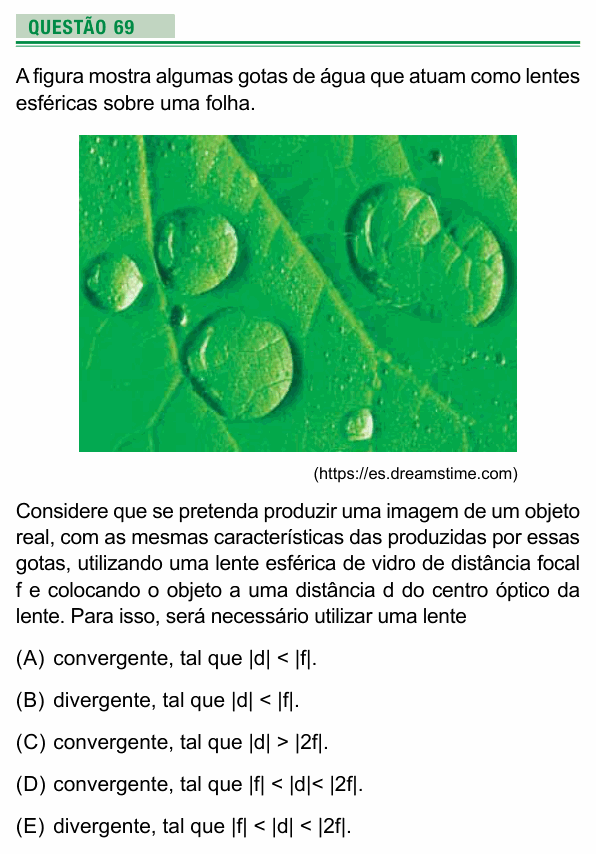 Enunciado da questão 69 de Física do UEA 2019