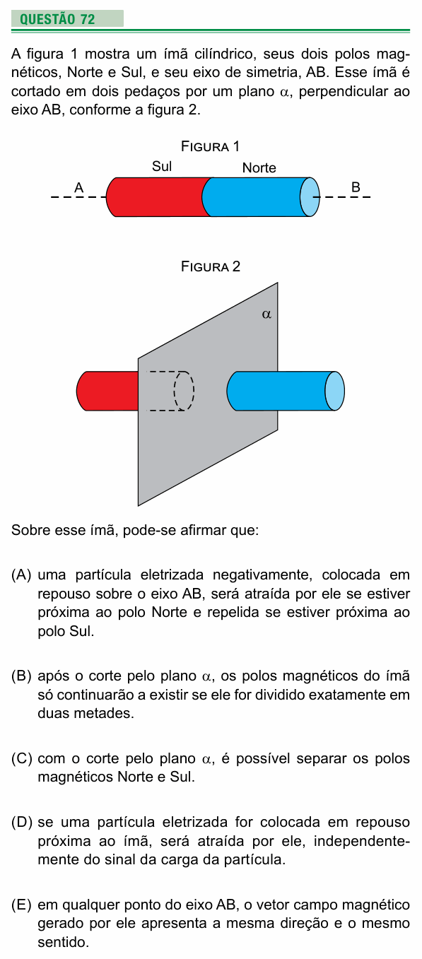 Enunciado da questão 72 de Física do UEA 2019