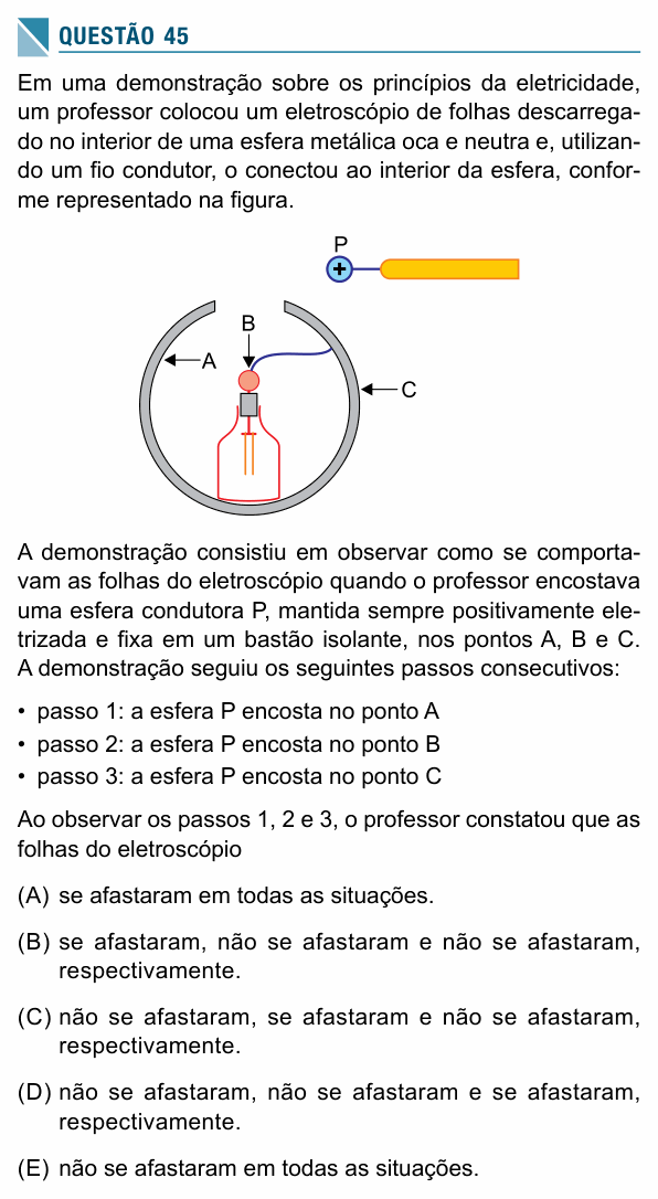 Enunciado da questão 45 de Física do UEA 2019 (SIS, 3ª série)