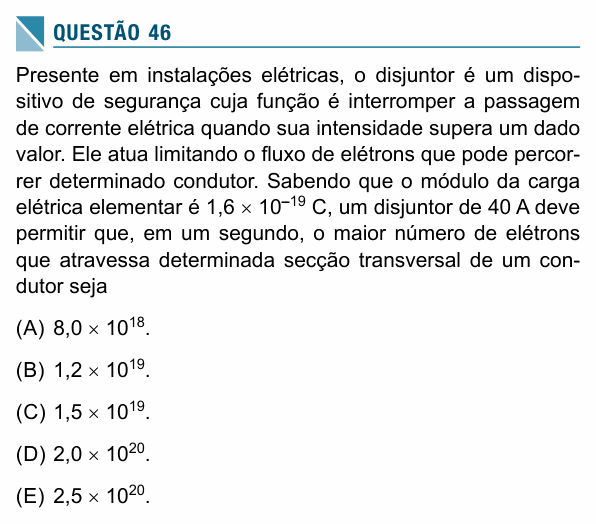 Enunciado da questão 46 de Física do UEA 2019 (SIS, 3ª série)