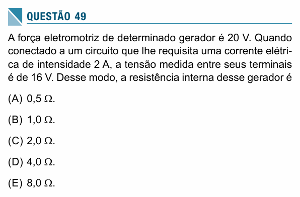 Enunciado da questão 49 de Física do UEA 2019 (SIS, 3ª série)