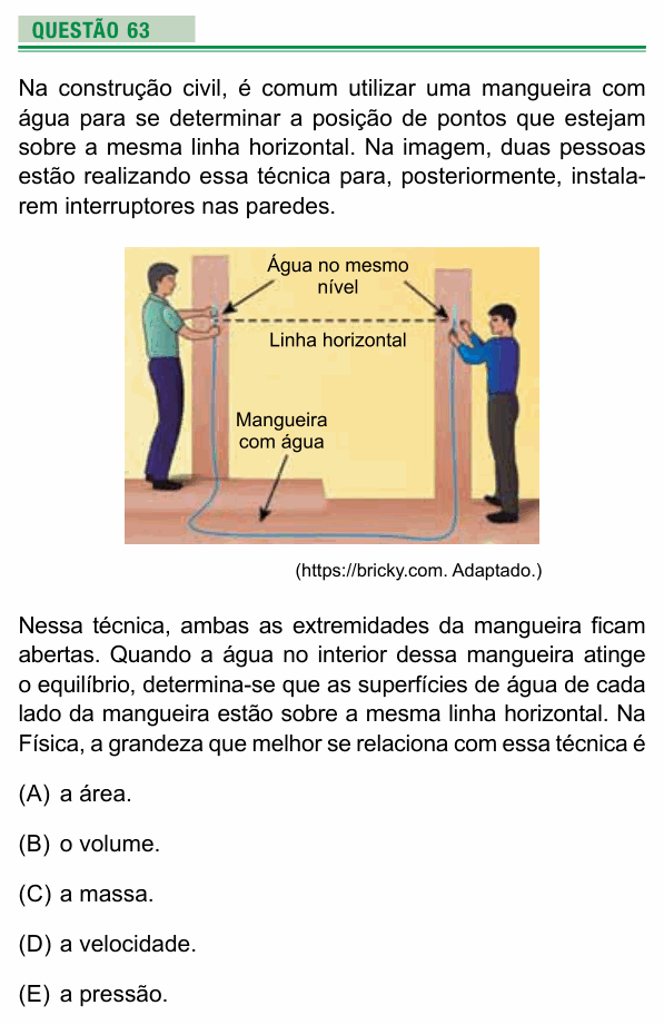 Enunciado da questão 63 de Física do UEA 2021