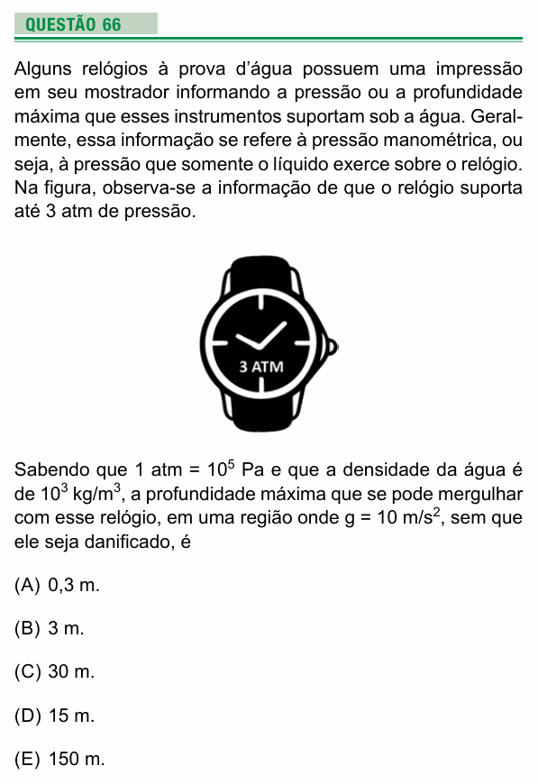 Enunciado da questão 66 de Física do UEA 2021