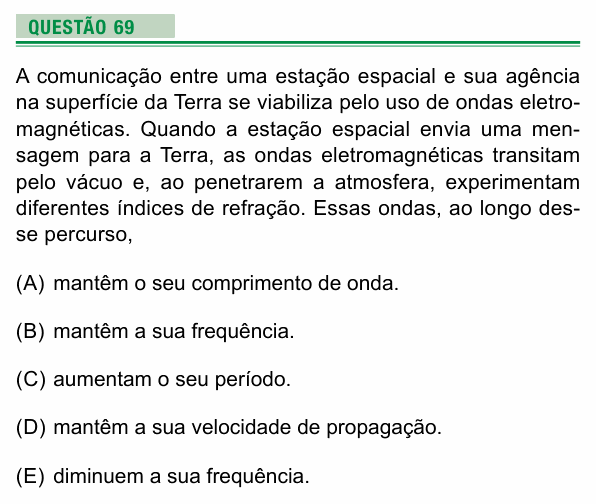Enunciado da questão 69 de Física do UEA 2021
