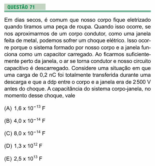 Enunciado da questão 71 de Física do UEA 2021