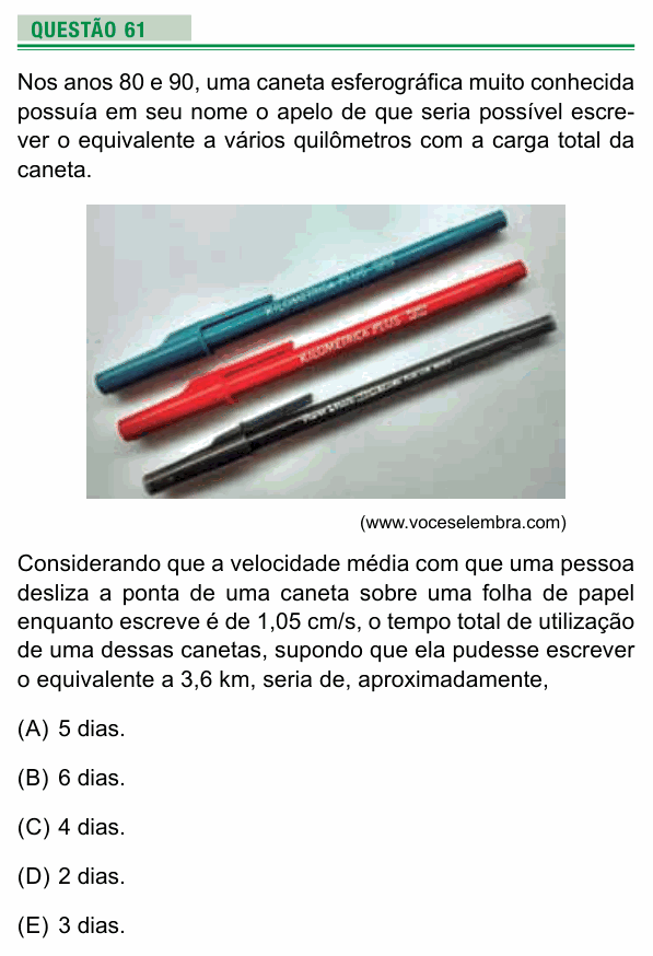 Enunciado da questão 61 de Física do UEA 2022
