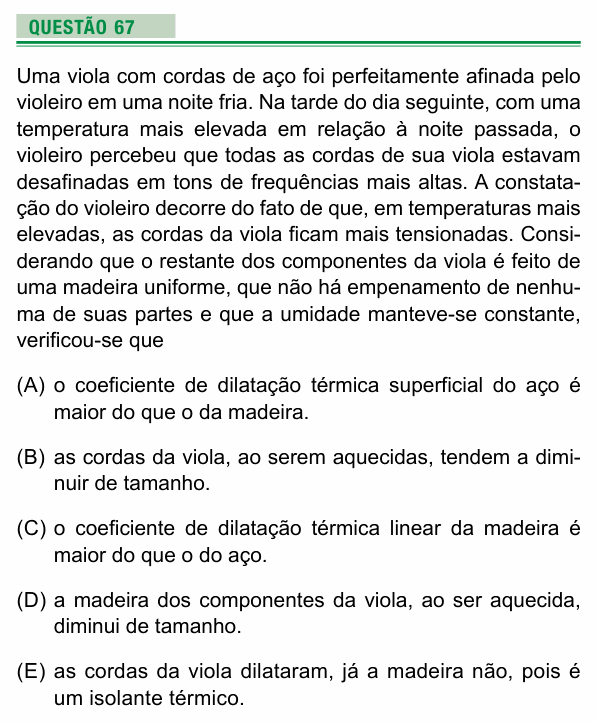 Enunciado da questão 67 de Física do UEA 2022