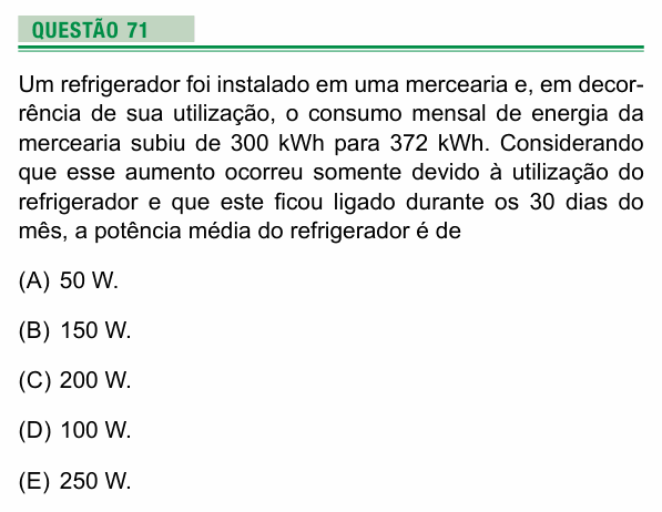 Enunciado da questão 71 de Física do UEA 2022