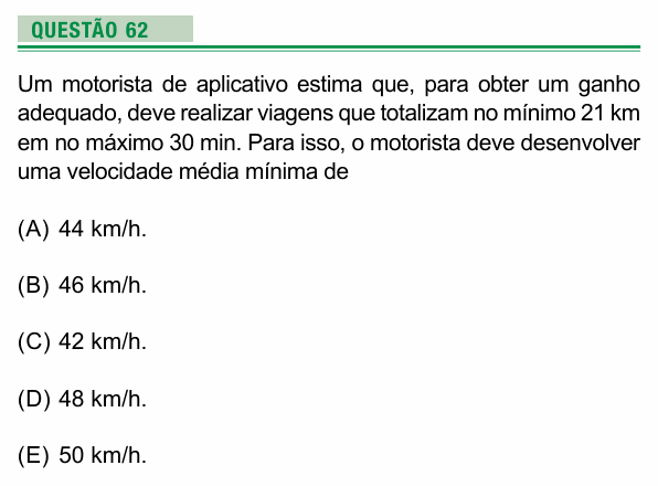Enunciado da questão 62 de Física do UEA 2024
